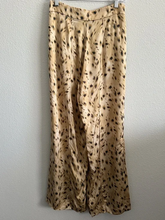 ZARA Satin Animal Print Wide Leg Pants High Waist Slit Hem Size S - Picture 7 of 11